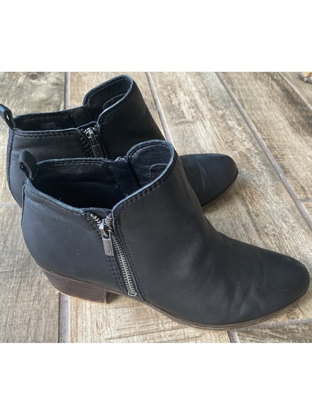 Lucky Brand Basel Boots Womens 10M Ankle Bootie Side Zip Block Leather Black